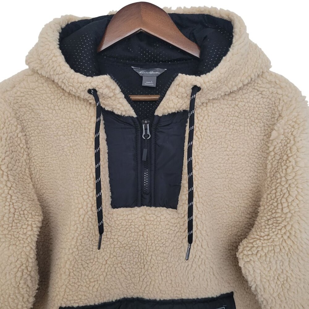 Eddie Bauer Chilali Hooded Fleece Anorak Pullover Jacket Womens Size L Oatmeal - Picture 3 of 9